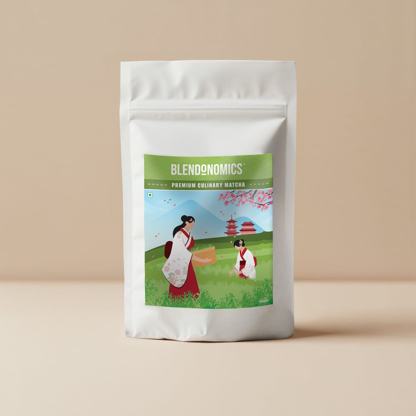Blendonomics Premium Culinary Matcha 100g pouch, front of pack